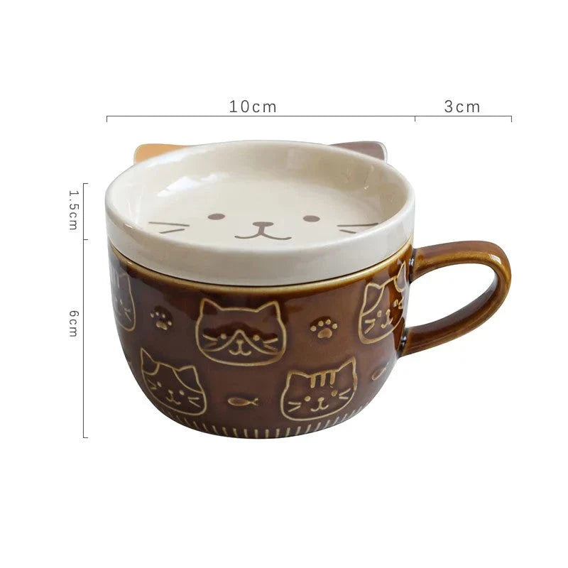 Cartoon Animal Coffee Mug with a charming cat design, perfect for enjoying hot drinks like coffee, tea, or hot chocolate in the mornings.