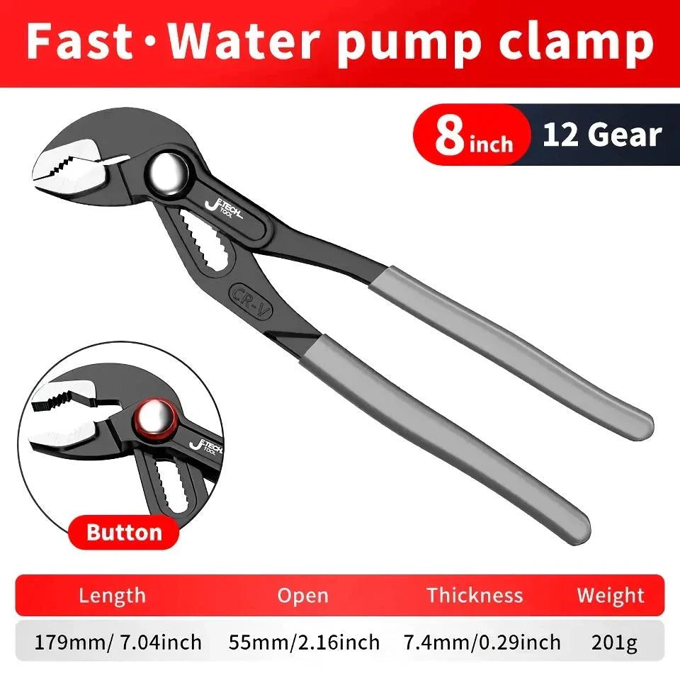 Trendha Adjustable Water Pump Pliers - Premium Kiwi-made plumbing tool with versatile jaws, push-button adjustment, and non-slip handles