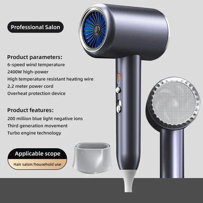 2400W professional high-speed hair dryer with negative ion technology and quiet design for fast, frizz-free, salon-quality hair styling