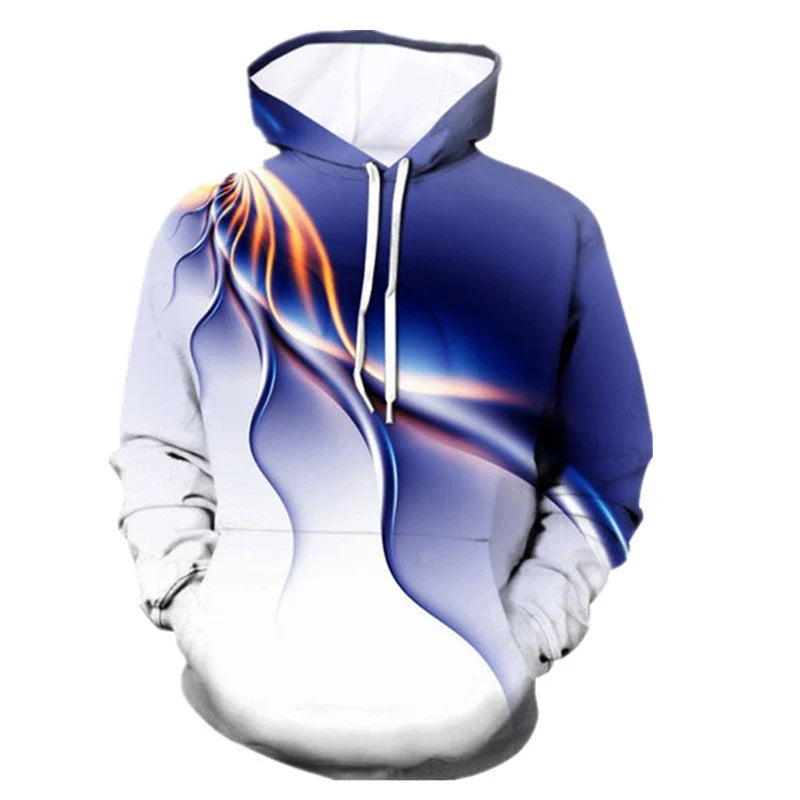 Trendha's 3D printed hoodie in vibrant colours, featuring a unique design and topstitching pocket for a modern, casual look.