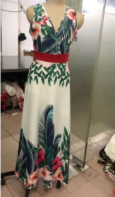 Sleeveless printed long dress in a vibrant, sophisticated design for versatile wear in New Zealand