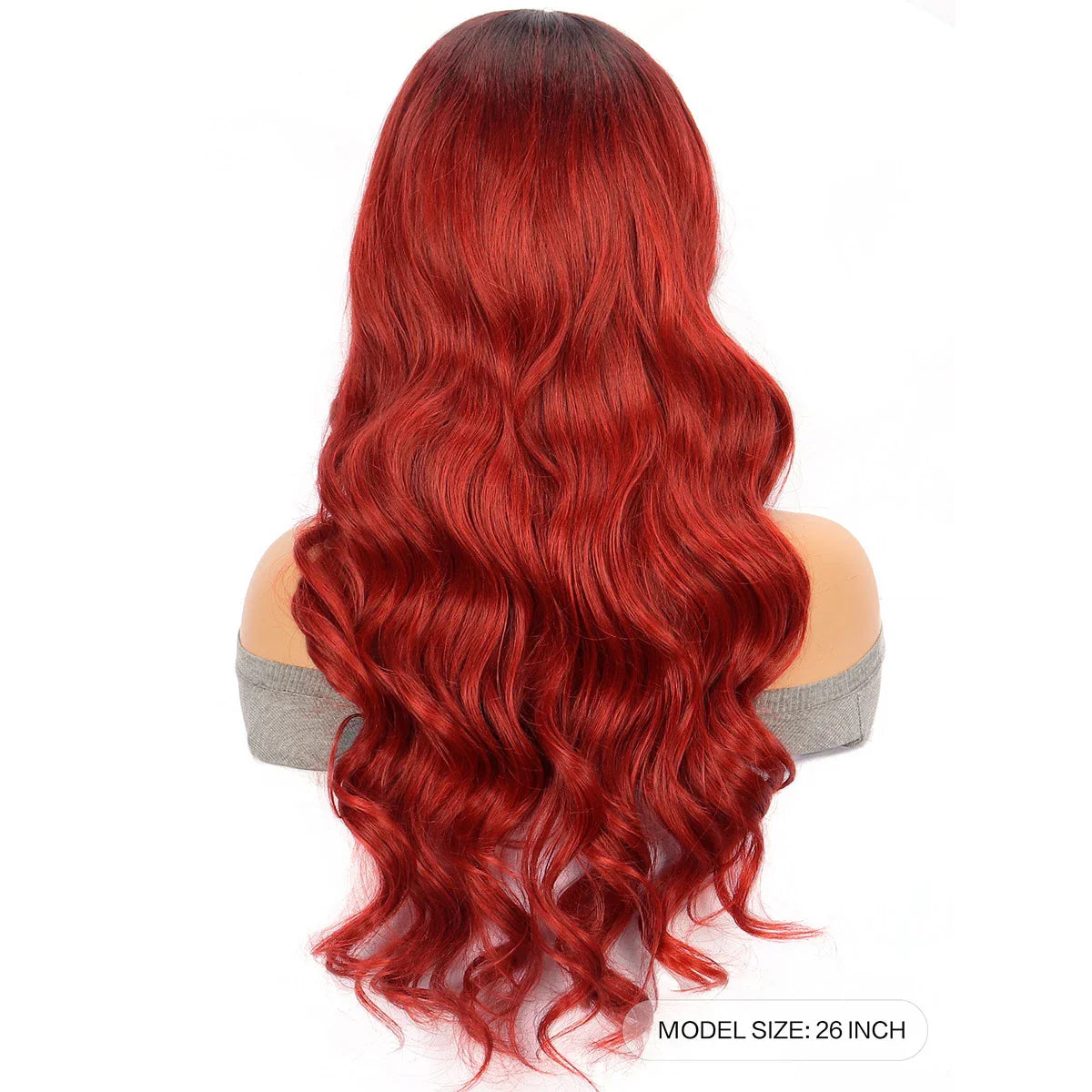 Crimson Wave Long Curly Hair Head Cover - A luxurious silk accessory with long, flowing curls and stylish oblique bangs that elevates any outfit.