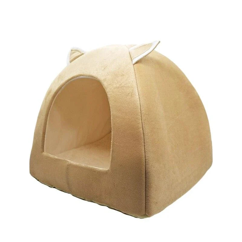 Cosy and foldable cat bed with interactive ball toy, available in a range of stylish colours to match your home decor