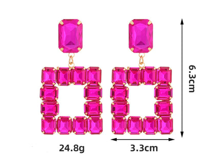 Stunning transparent crystal earrings in a variety of colours, including rose red, green, pink, champagne, white, and black.