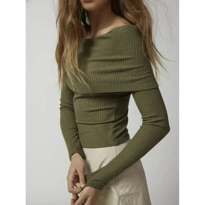 Elegant and comfortable merino wool knit sweater in a timeless design with an off-the-shoulder cut