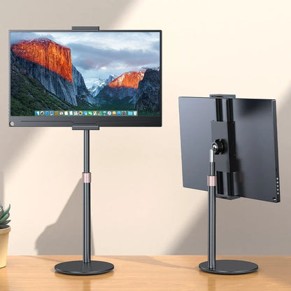 Adjustable Rotating Portable Monitor Stand in White, with height and width adjustability for enhanced ergonomics and workspace organisation.