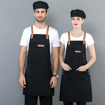 Long denim apron with matching chef's hat, perfect for Kiwi cooks of all levels