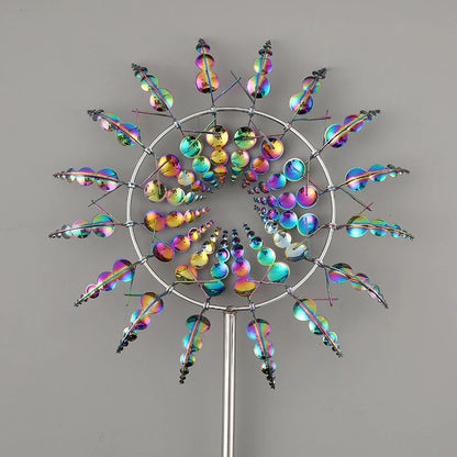 Charming metal garden windmill decoration in various vibrant colours, including white, colourful, silver, gold, lake blue, and sky blue