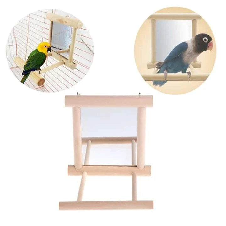 Charming Bird's Mirror Toy with Wooden Perch for Engaging Avian Enrichment