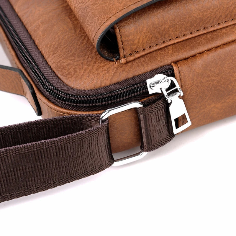 Stylish and practical one-shoulder messenger bag made from premium PU leather with multiple internal pockets and compartments for organised storage.