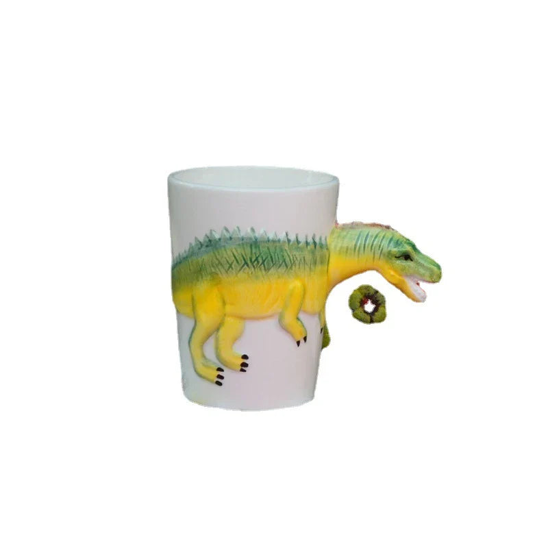 Unique 3D Ceramic Dinosaur Mugs in Tyrannosaurus, Stegosaurus, Triceratops, and Helmet designs - Premium porcelain construction with hand-painted details