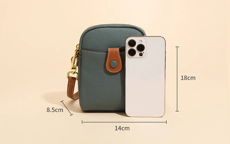 Lychee-patterned mobile phone crossbody bag made from premium New Zealand leather