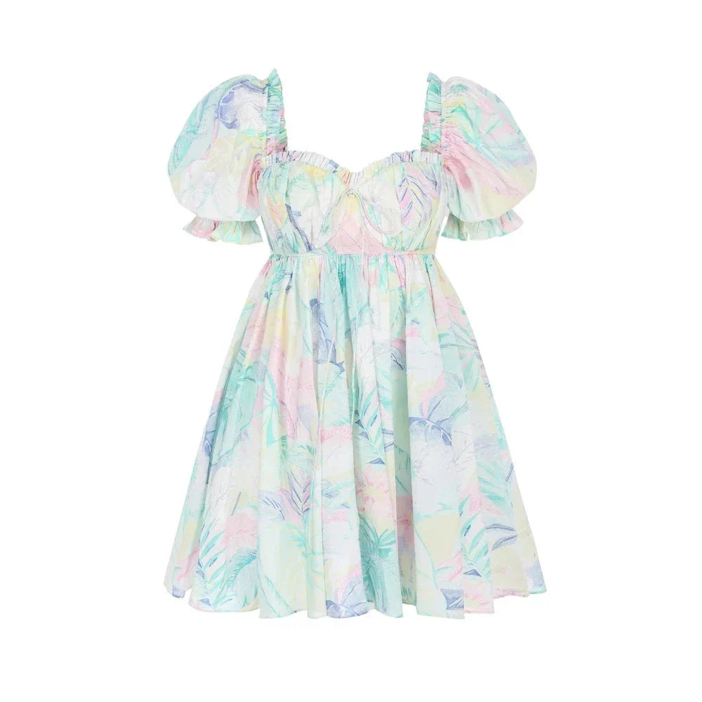 Enchanting fairycore tie-dye mini dress with backless bow-tie detail, perfect for Kiwi fashionistas