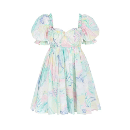 Enchanting fairycore tie-dye mini dress with backless bow-tie detail, perfect for Kiwi fashionistas