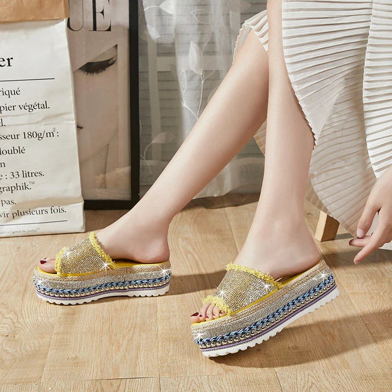 Pair of Kiwi-made Sponge Cake Slippers in beige, featuring a thick, cushioned sole for comfort and a subtle height boost