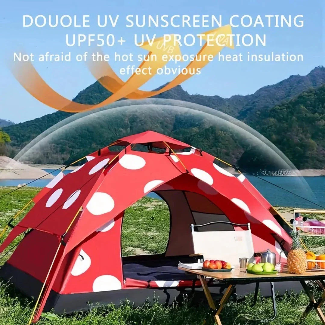 Polka Dot Mushroom Automatic Folding Camping Tent with durable, waterproof construction and easy setup