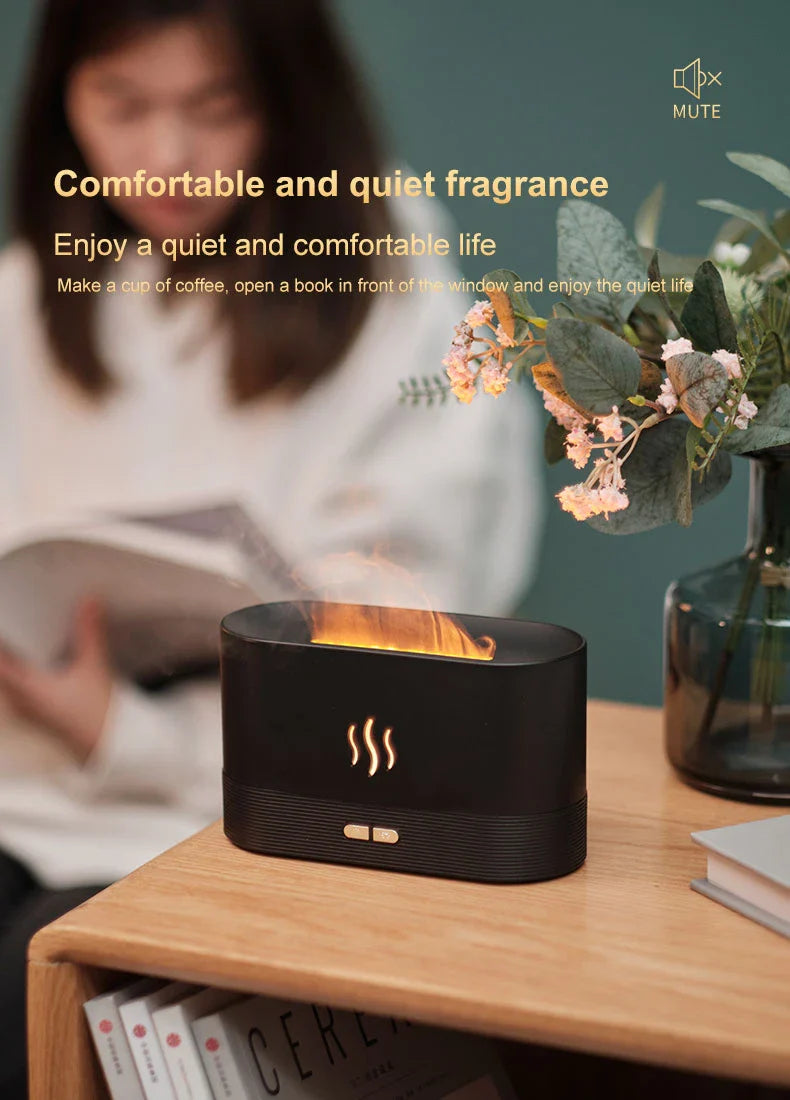 Captivating flame-effect aroma diffuser with customisable lighting and essential oil diffusion capabilities