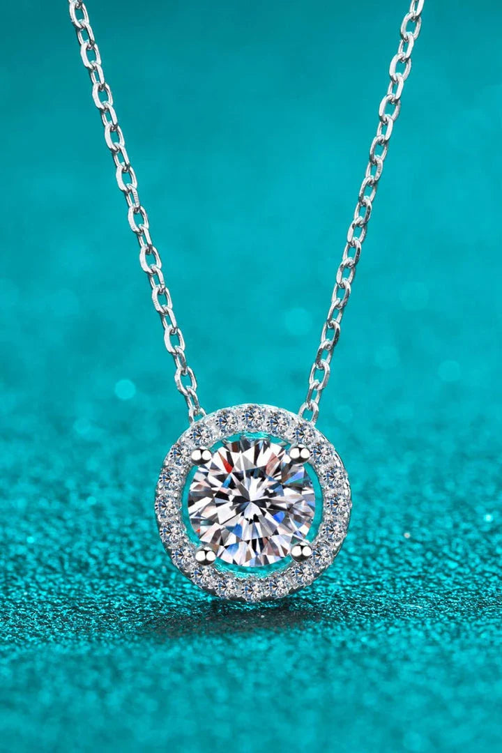 A stunning 1 carat moissanite pendant necklace made with 925 sterling silver and zircon accents, crafted in New Zealand