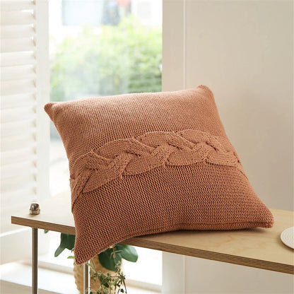 Soft, fluffy acrylic knitted pillow case with unique Nordic twist design in four colour options