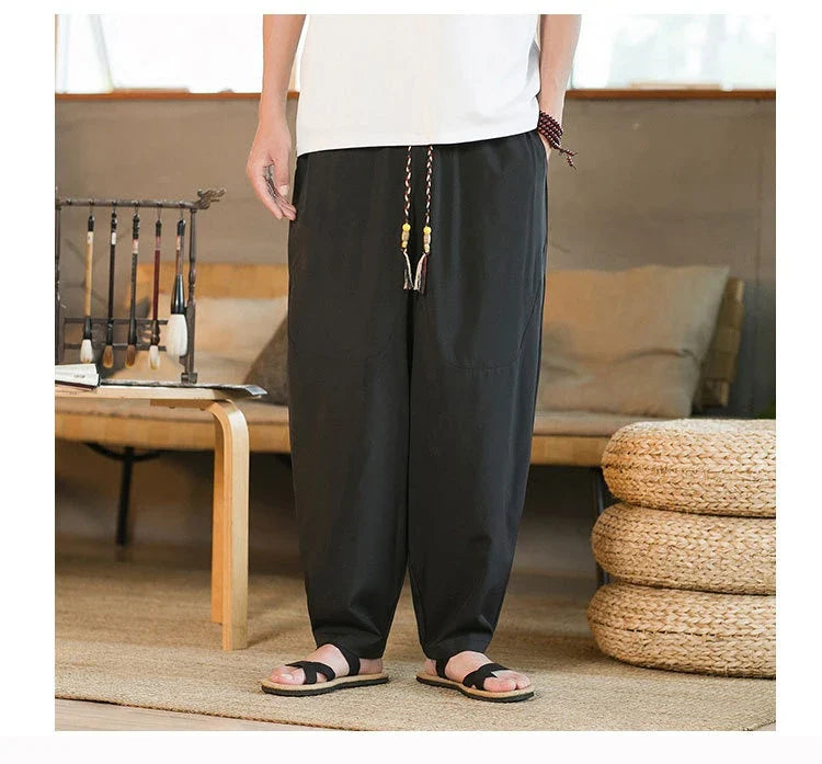 Stylish New Zealand men's casual pants made of innovative ice silk fabric with a tailored harem-inspired design