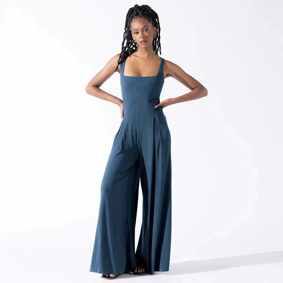 Sleeveless jumpsuit with wide-leg pants, designed for modern New Zealand women's summer style