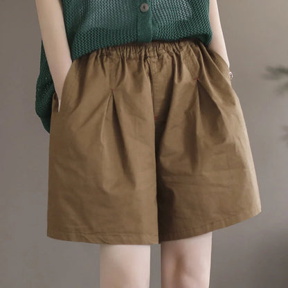 Comfortable and stylish Mori Girl-inspired cotton shorts in a solid coffee color, perfect for Kiwi summer adventures.