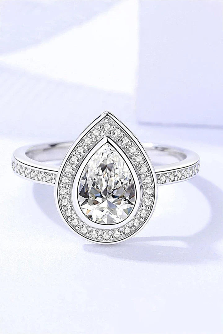 925 Sterling Silver Teardrop Moissanite Ring with elegant, minimalist design and sparkling center stone