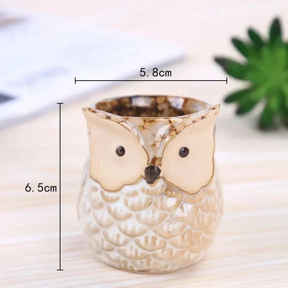 Charming mini owl-shaped ceramic plant pots in various colours, perfect for adding a unique touch to your Kiwi home or garden.