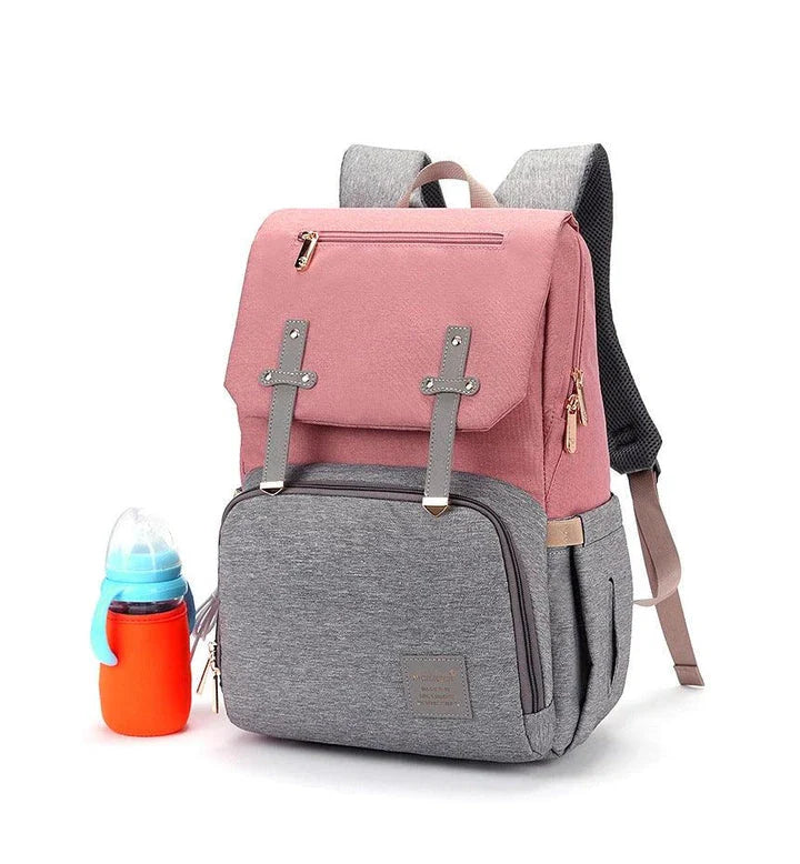 Versatile Mummy Daddy Backpack in Grey, a functional and stylish nappy bag for Kiwi families with a spacious main compartment, insulated pockets, and a USB charging port.