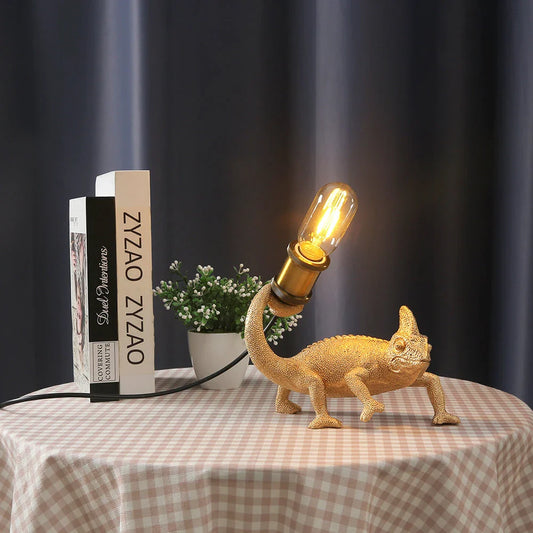 Resin Lizard Table Light with modern, chameleon-inspired design and sleek, shadeless lamp for ambient lighting in New Zealand homes.