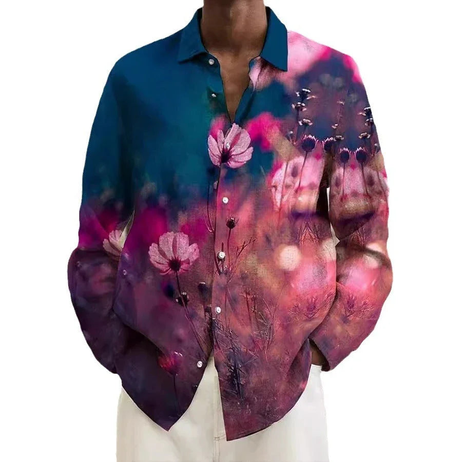 3D printed men's casual long sleeve shirt with contemporary designs and premium fabrics