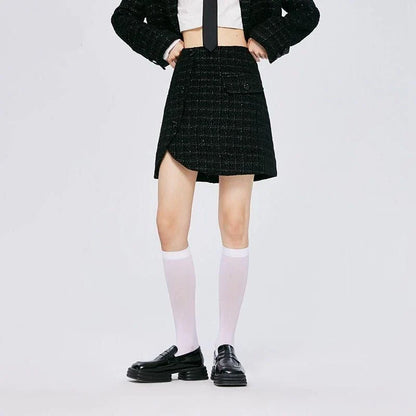 Timeless Plaid A-Line Skirt with Asymmetric Design and Button Details