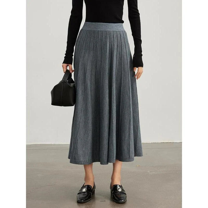 Shopfluxpro NZ Stylish Mid-Calf Pleated Wool Skirt for the Chilly Seasons