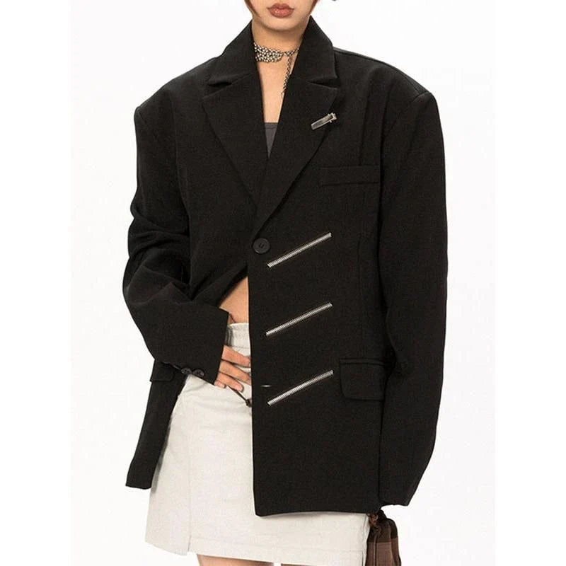 Shopfluxpro NZ Stylish Black Notched Collar Blazer for Kiwi Women