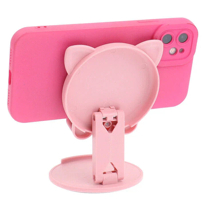 Adjustable Foldable Phone and Tablet Stand with Cute Pig-Tiger Design for Ergonomic Viewing