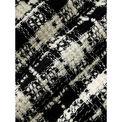 Stylish plaid woollen women's short jacket with contrast colour patchwork, perfect for Kiwi winters