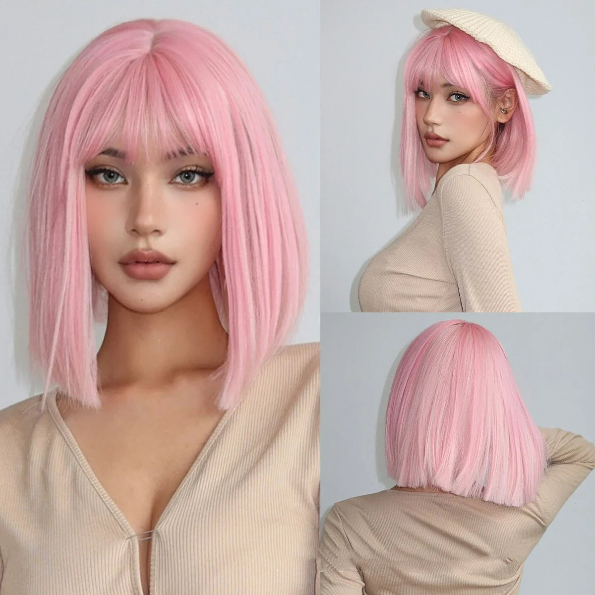 Qi Liu Hai Short Straight Hair High Temperature Full Headpiece Wig - Versatile and Heat-Resistant Accessory for Kiwis