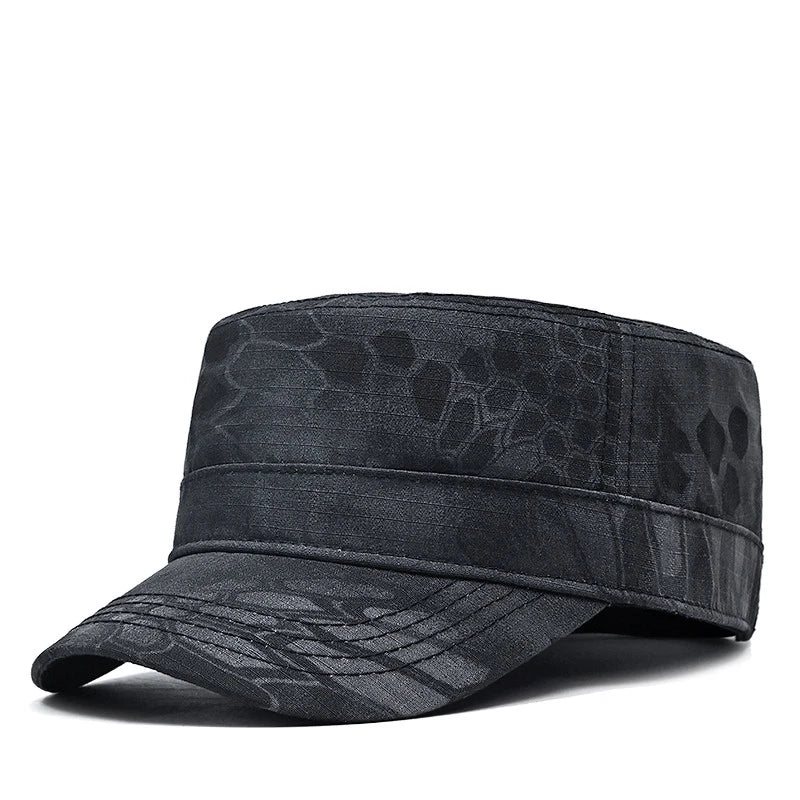 Stylish Flat Python Hat with Camouflage Pattern, Ideal for Outdoor Adventures in New Zealand