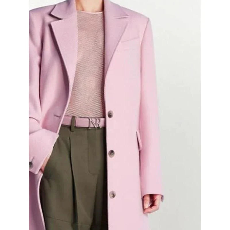 Sophisticated Women's Blazer Trench in vibrant pink color, featuring a notched collar and single-breasted design for a timeless, elegant look