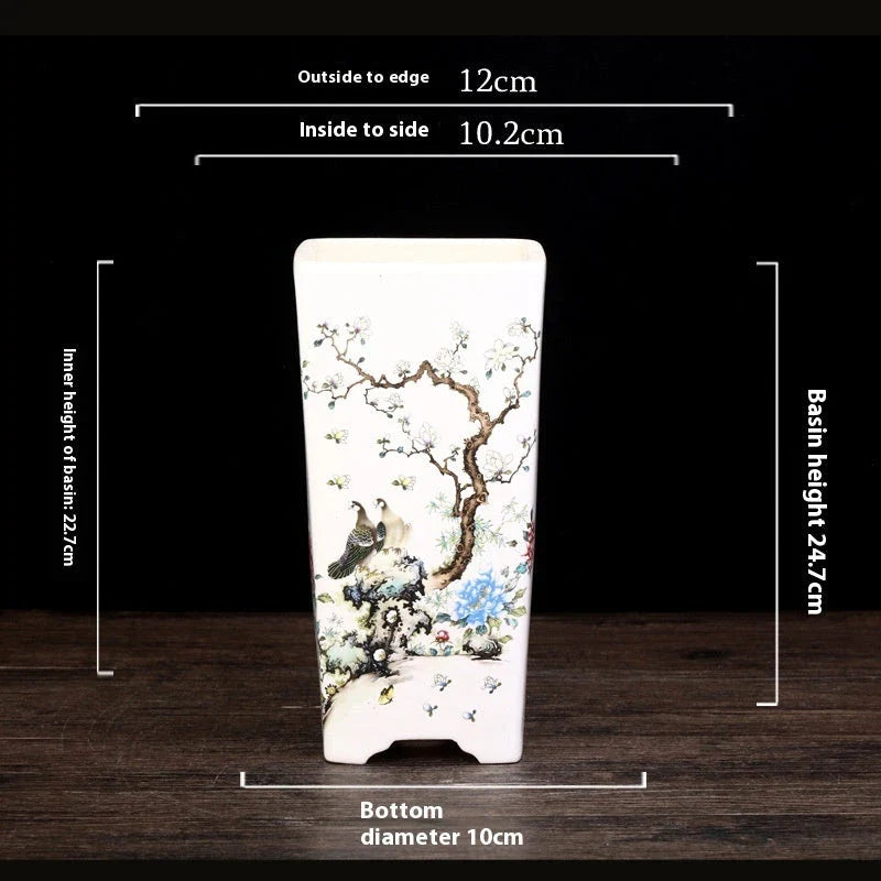 Stylish square ceramic planter in white, suitable for growing asparagus fern, orchids, and herbs on balconies or patios.