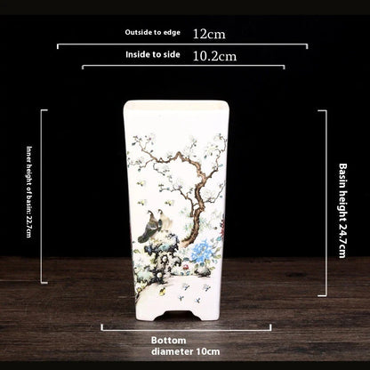 Stylish square ceramic planter in white, suitable for growing asparagus fern, orchids, and herbs on balconies or patios.