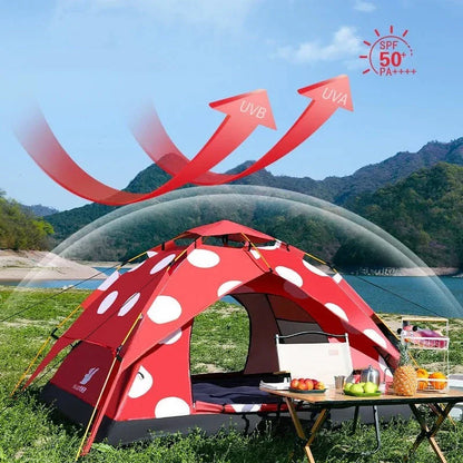 Polka Dot Mushroom Automatic Folding Camping Tent with durable, waterproof construction and easy setup