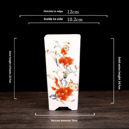 Stylish square ceramic planter in white, suitable for growing asparagus fern, orchids, and herbs on balconies or patios.