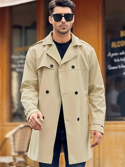 Men's Double-breasted Wool Coat in Light Gray, Black, Khaki, and Dark Brown Colors