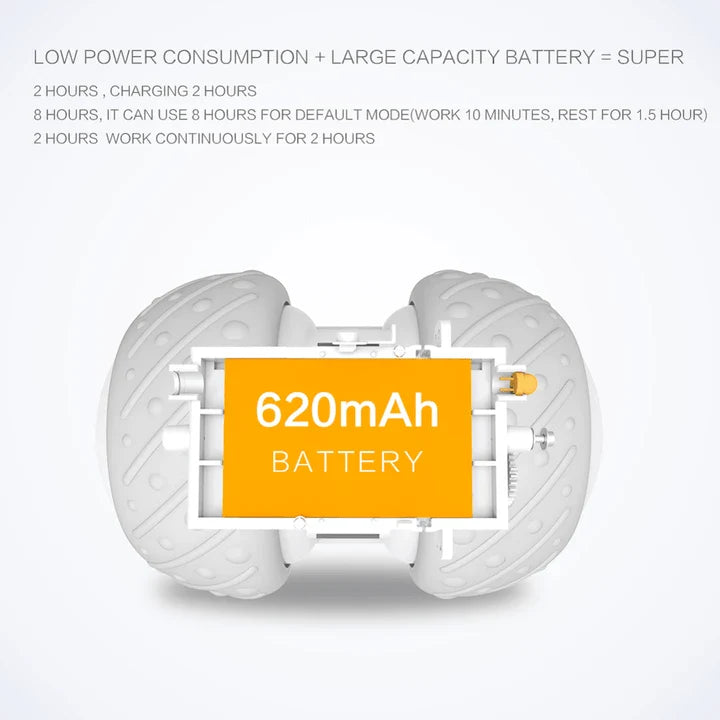 A grey interactive cat toy with a feather attachment, designed to engage a cat's natural hunting instincts and provide long-lasting entertainment.