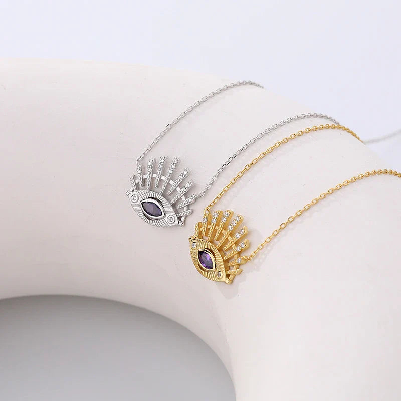 Captivating sterling silver necklace with geometric zircon stone design