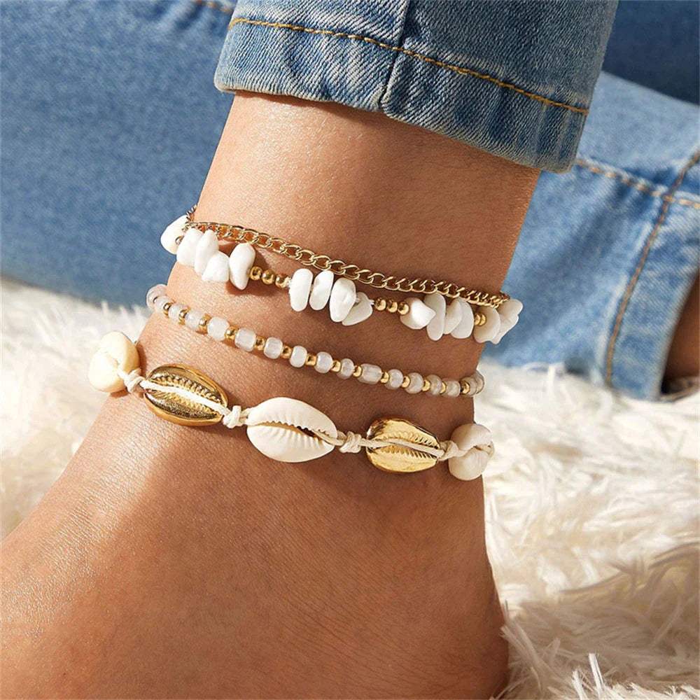 Elegant Bohemian Crystal Anklet with Shimmering Crystals and Sea Stones, a Versatile Summer Accessory