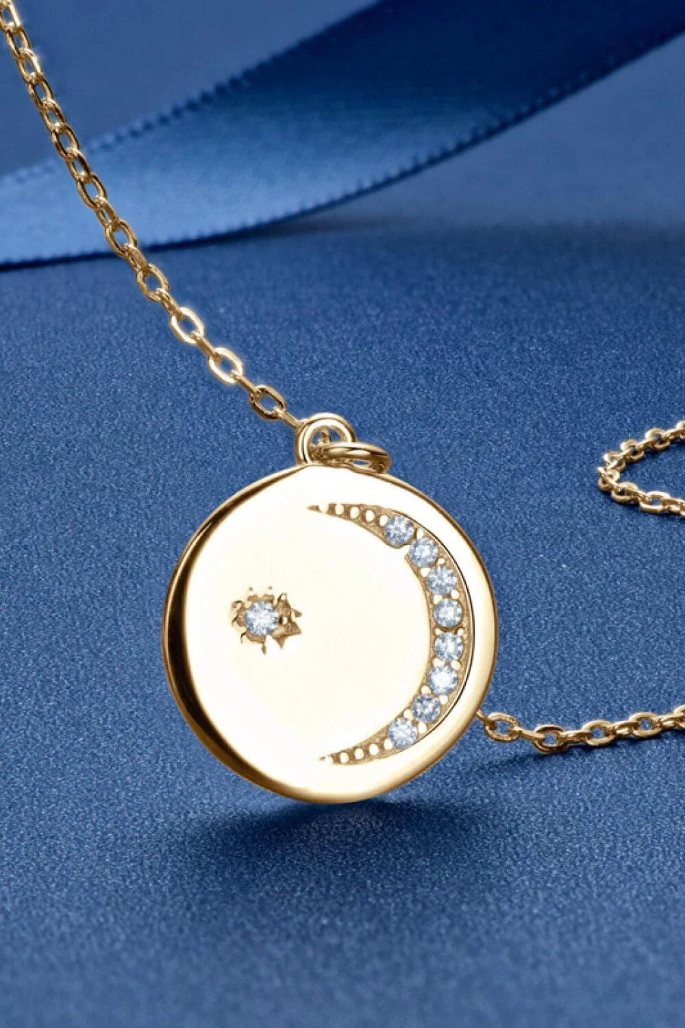 Moissanite Pendant Necklace with round center stone, 925 sterling silver, and 18k gold or platinum plating