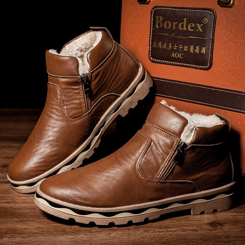 Stylish men's casual Martin boots with a round toe, car stitch pattern, and rubber sole for outdoor adventures in New Zealand