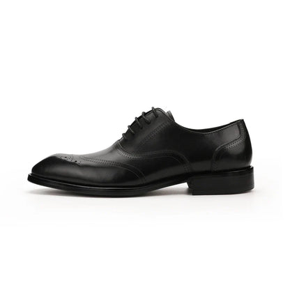 Stylish men's leather dress shoes with engraved pattern and retro-inspired square toe design